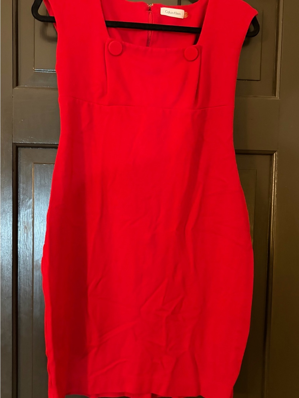 Calvin Klein Red Square-Neck Sheath Midi Dress